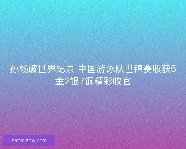 孙杨破世界纪录 中国游泳队世锦赛收获5金2银7铜精彩收官